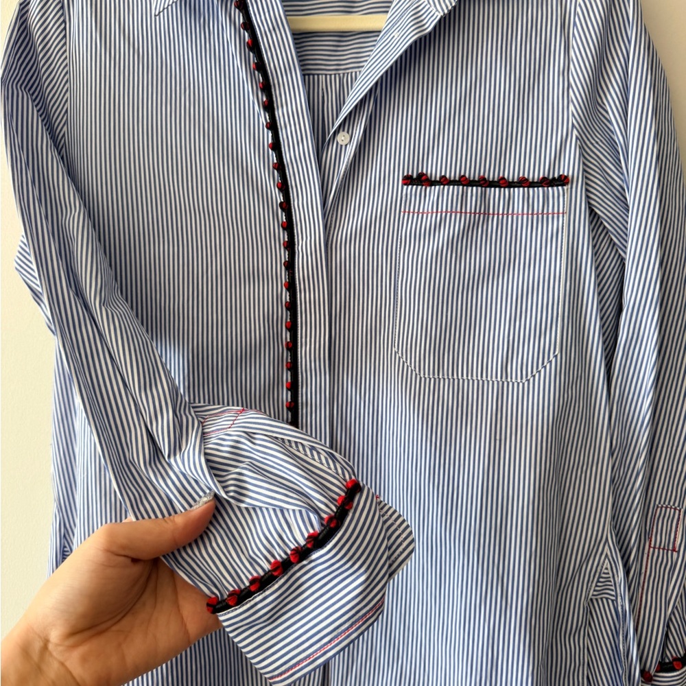 Zara Blue and White Striped Shirt with Red Detail - Picture 5 of 8